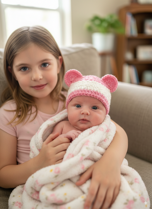 In-Stock 0-6 Month Basic Bear in Bubblegum Pink with White