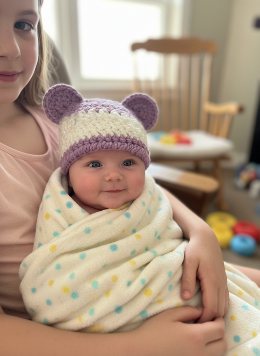 In-Stock 0-6 Month Basic Bear in Lavender Purple with White