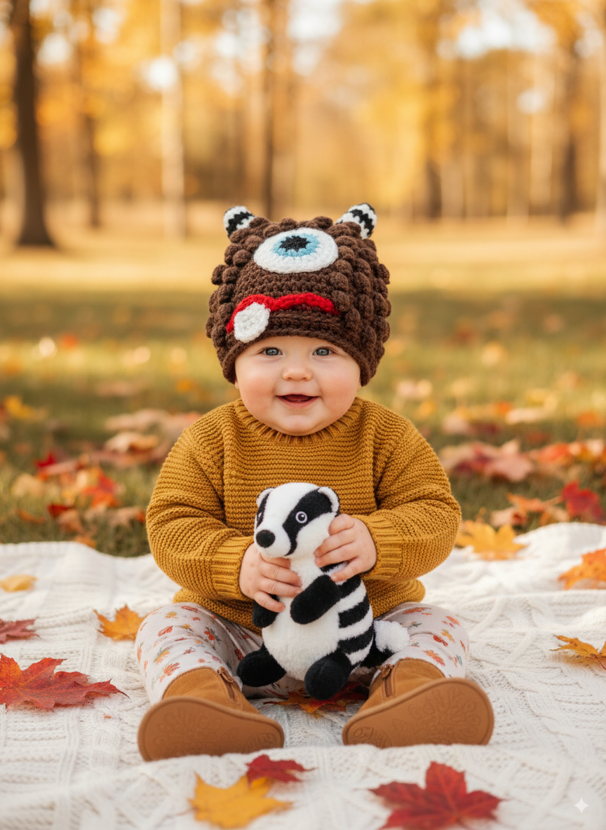 In-Stock 6-12 Month Little Monster in Chocolate with Baby Aqua Eye.