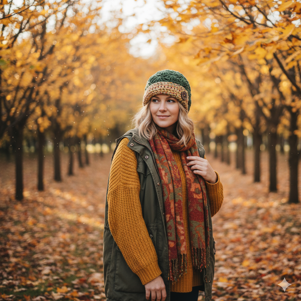 Chunky Button Flapper in Kale with Harvest