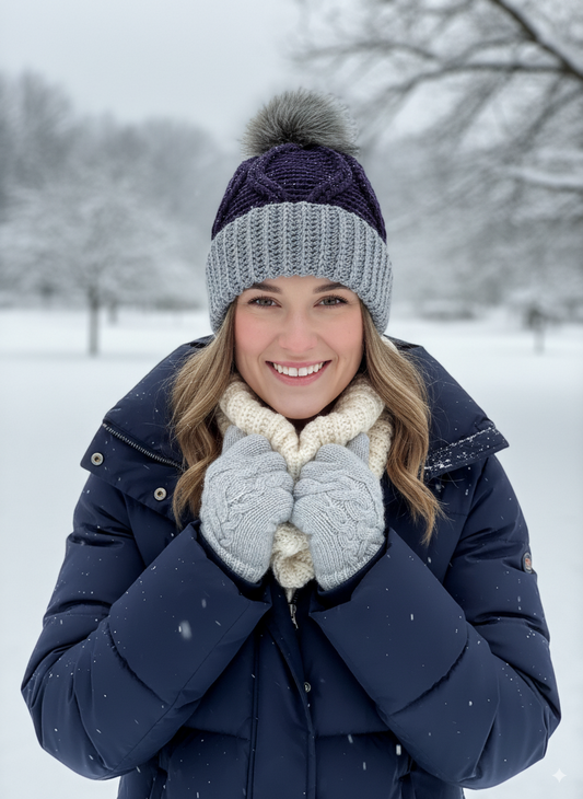 Purple with Silver Heather & Smoke Pom