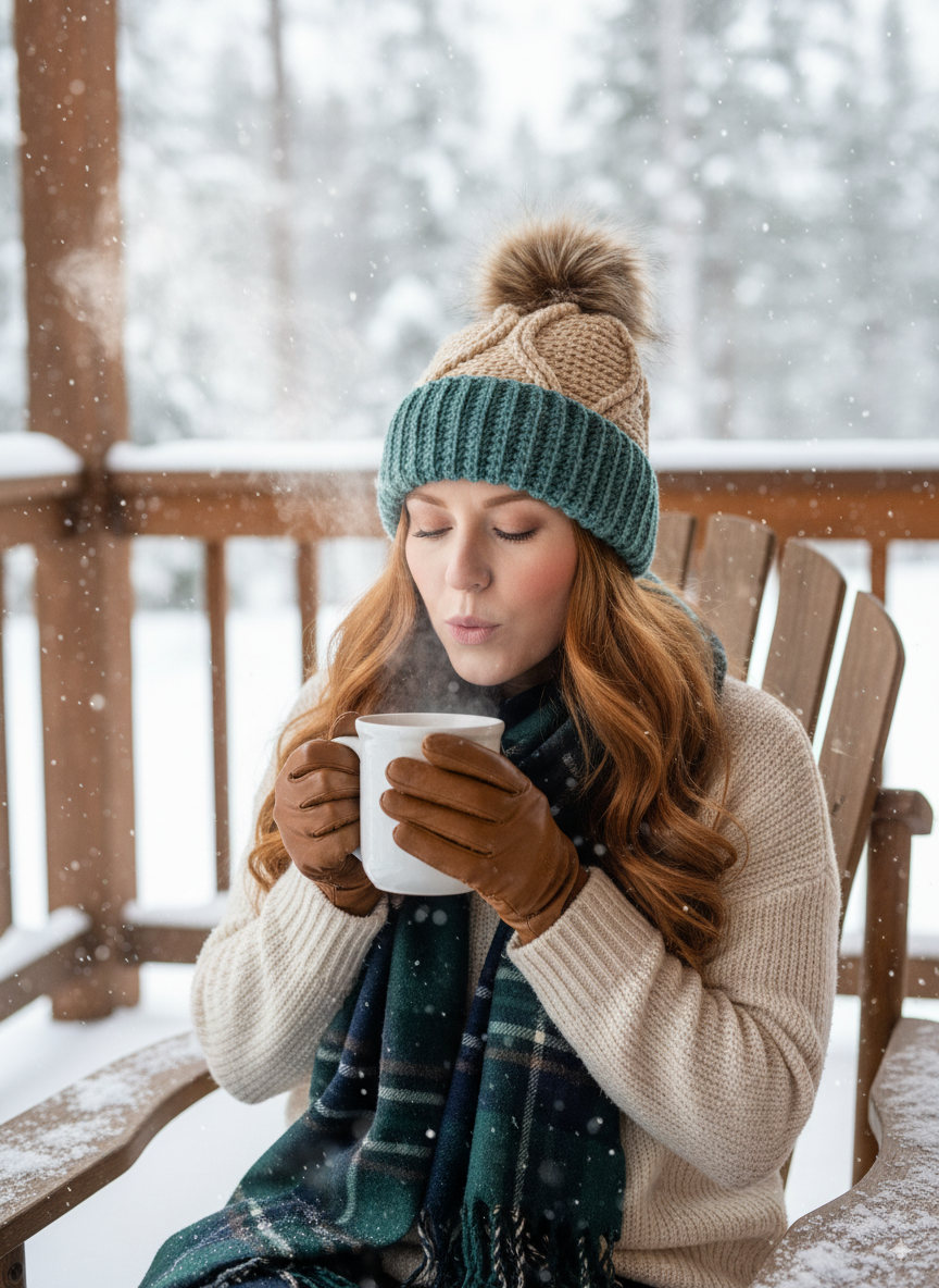 Beige with Sage & Caramel Pom