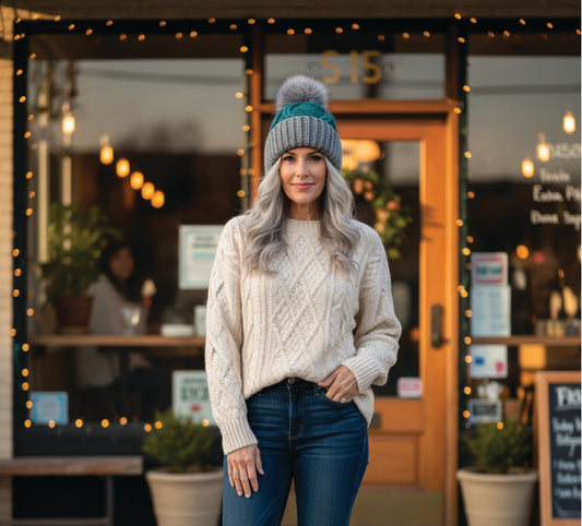 Peacock with Silver Grey & Grey Pom