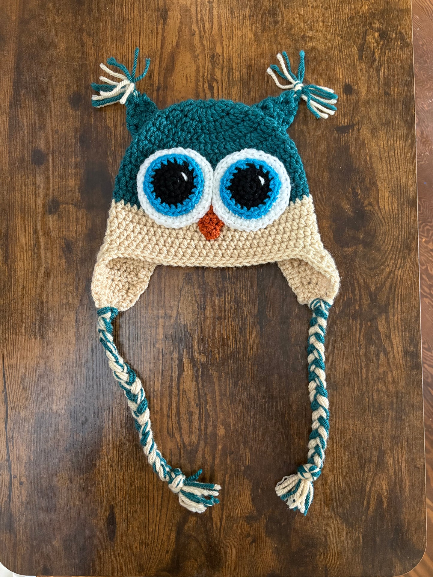 In-Stock 3-10 Year Owl in Peacock with Beige and Aqua Eyes