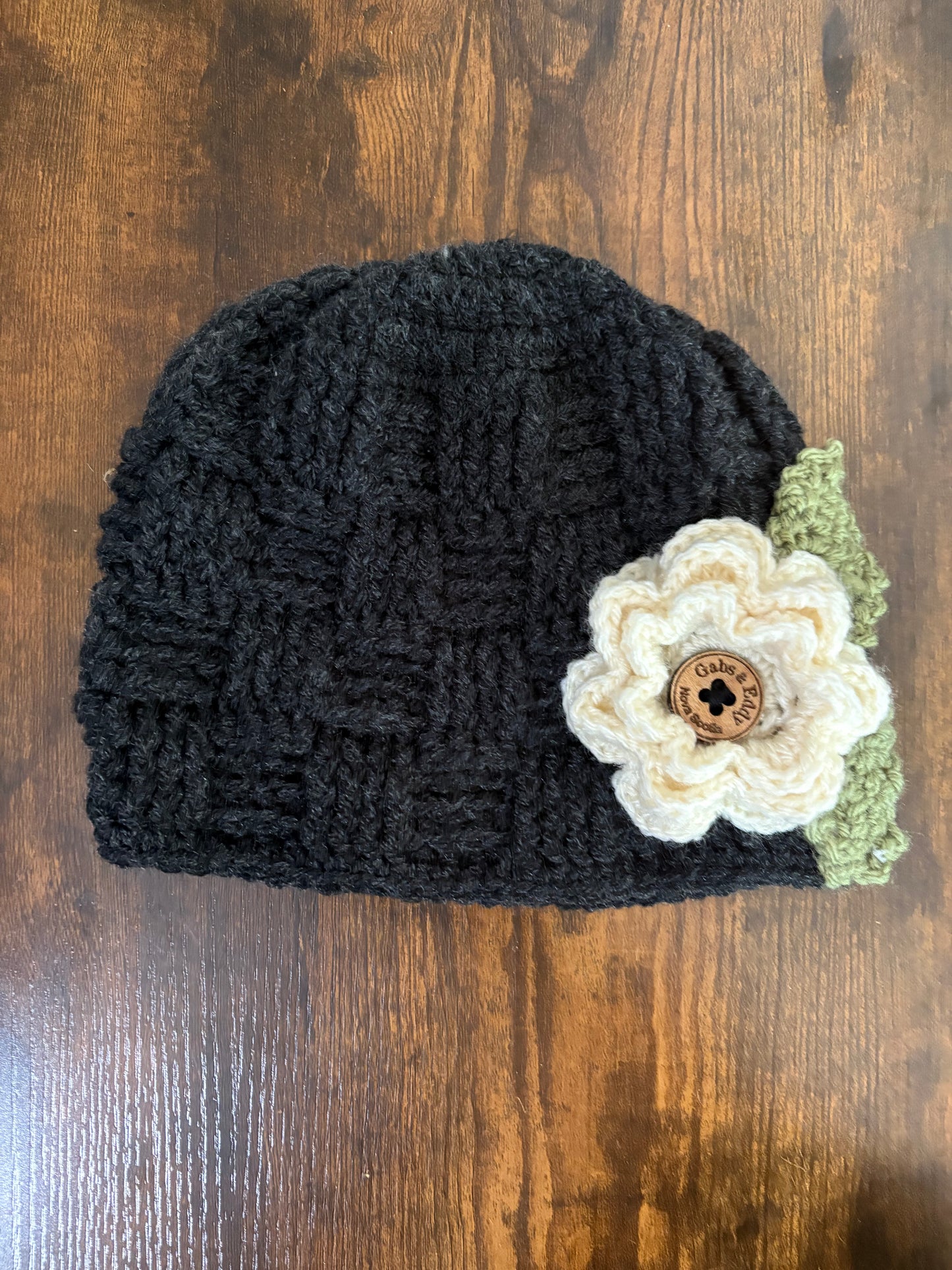 Dark Grey Heather Waffle Beanie with 3 Interchangeable Flowers