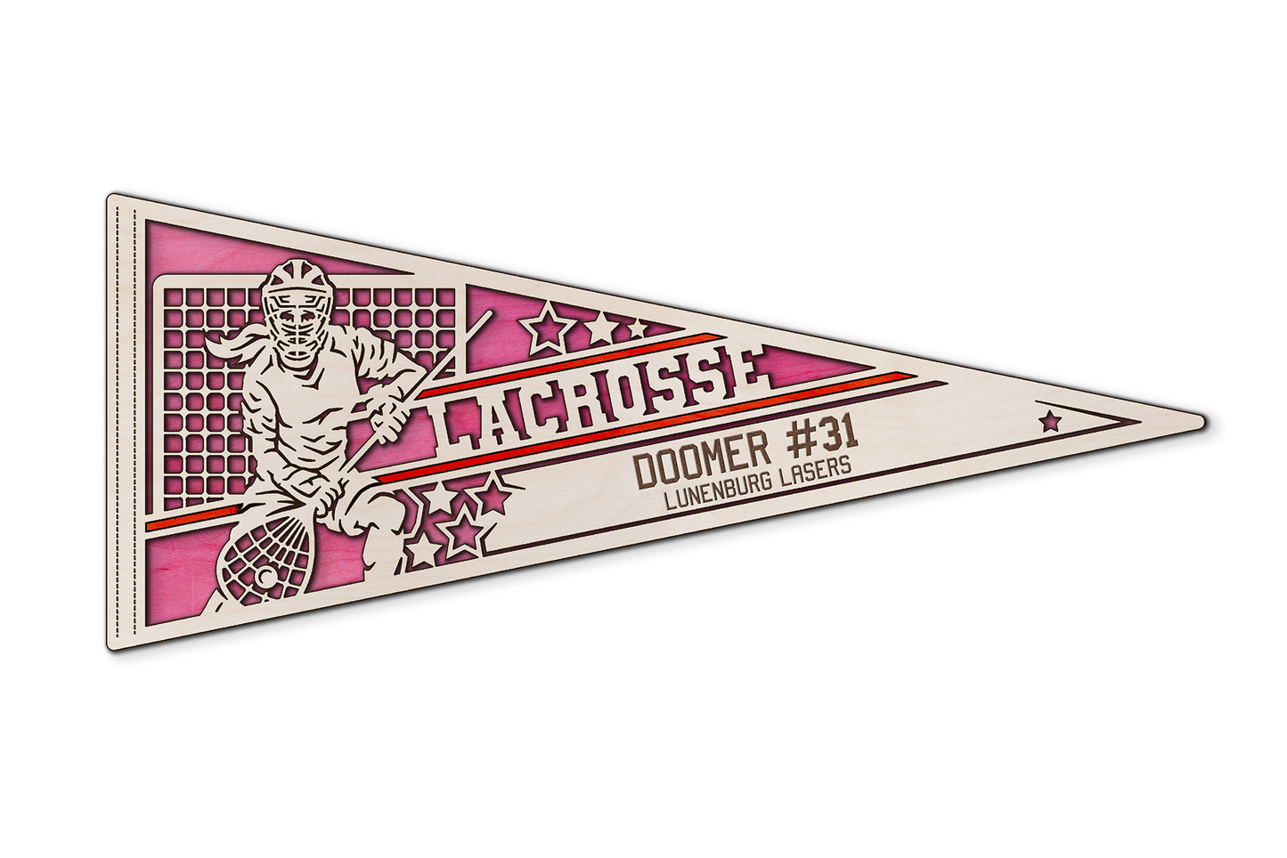 Sports Pennant - Lacrosse - Personalized with Team, Colours, Name and Number