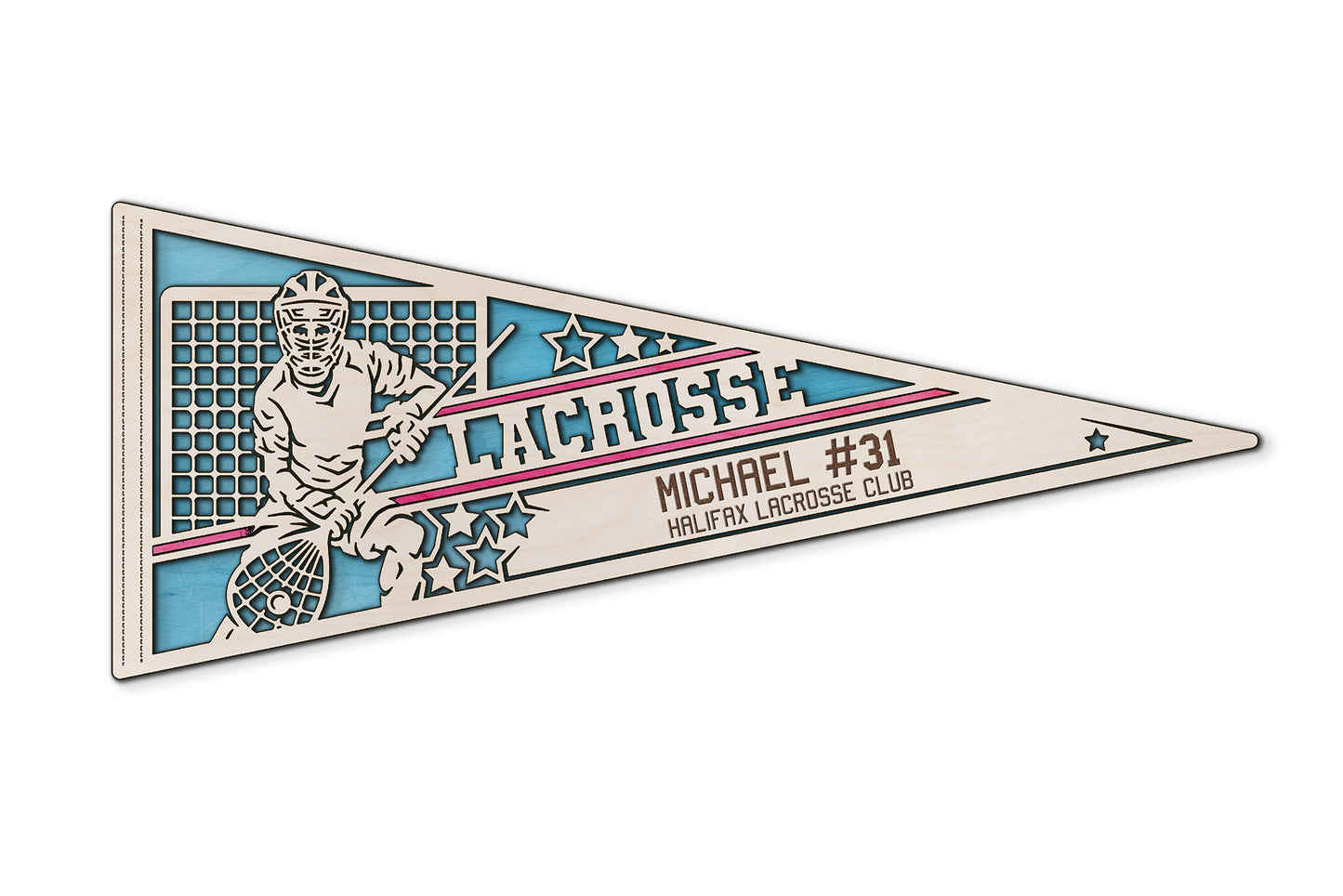 Sports Pennant - Lacrosse - Personalized with Team, Colours, Name and Number