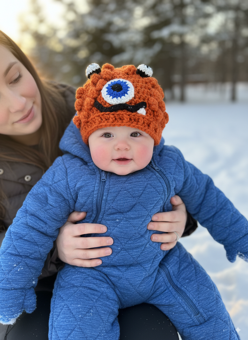 In-Stock 0-6 Month Little Monster in Orange with Electric Blue Eye