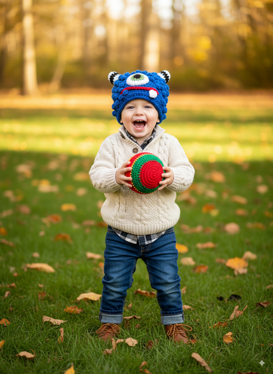 In-Stock 1-3 Year Little Monster in Electric Blue with Fern Eye and Red Lips