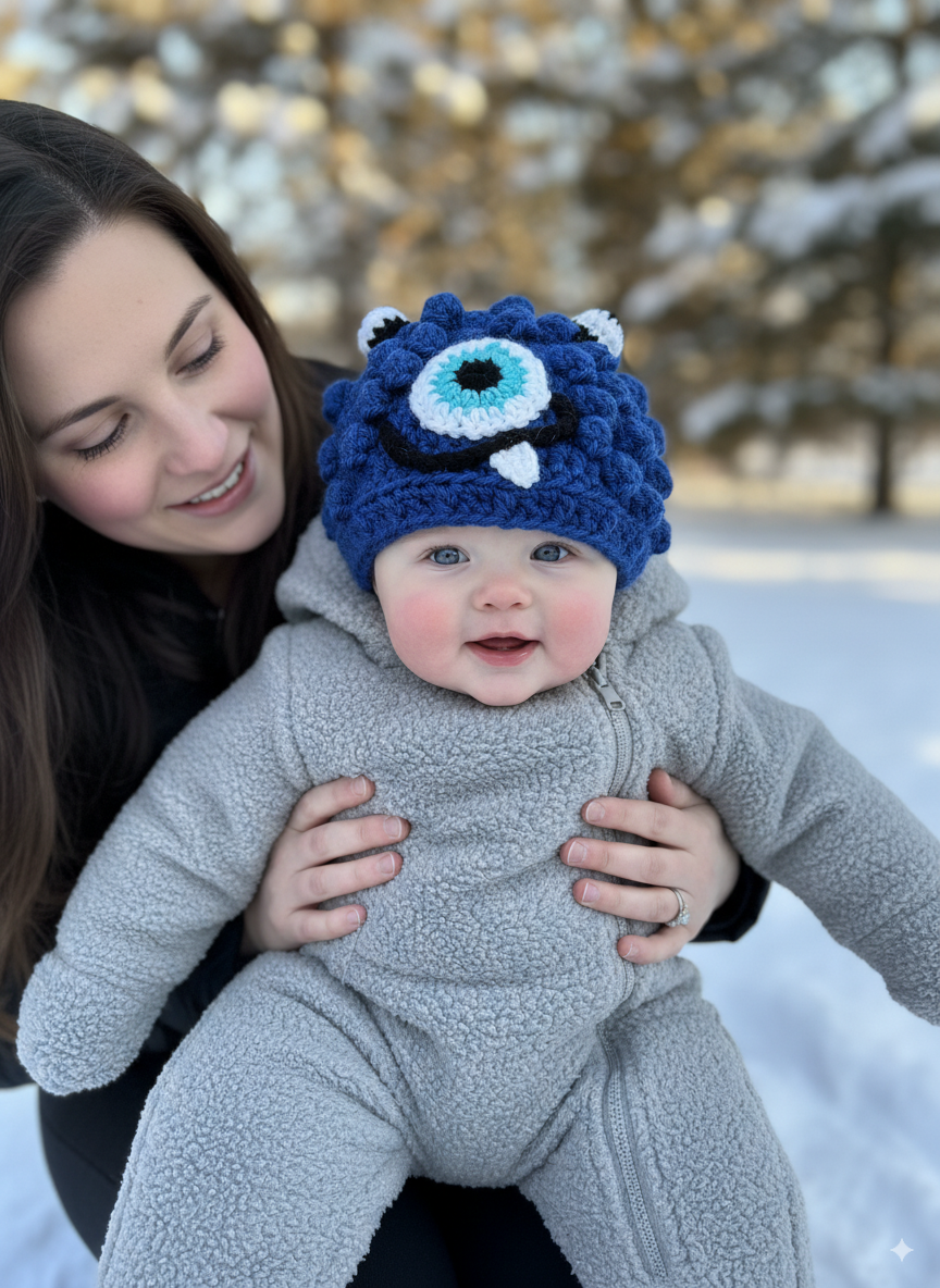 In-Stock 0-6 Month Little Monster in Colonial Blue with Aqua Marine Eye