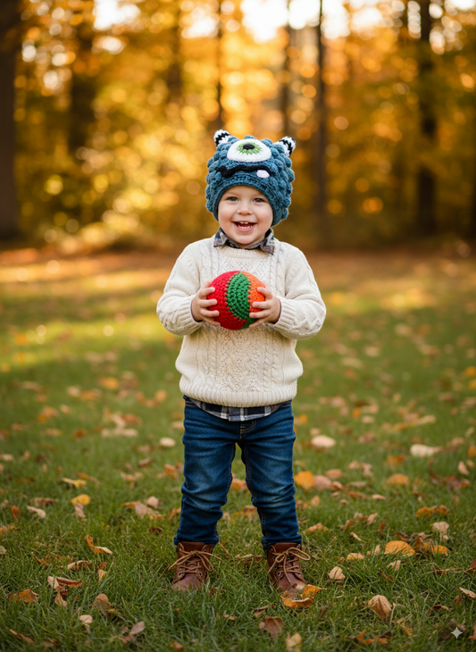 In-Stock 1-3 Year Little Monster in Dusty Blue with Fern Eye