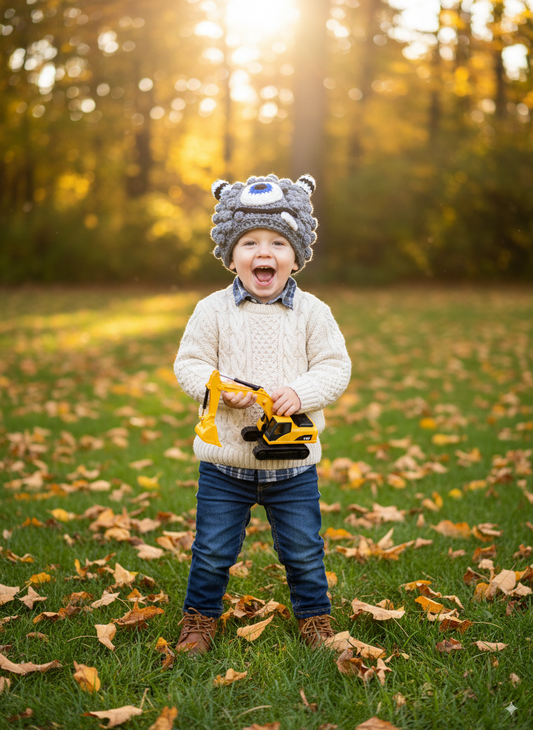 In-Stock 1-3 Year Little Monster in Silver Grey with Electric Blue Eye