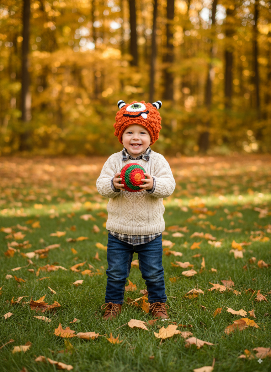 In-Stock 1-3 Year Little Monster in Orange with Fern Eye