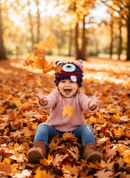 In-Stock 1-3 Year Little Monster in Purple with Baby Aqua Eye and Pink Flower
