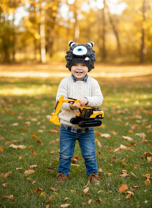 In-Stock 1-3 Year Little Monster in Charcoal with Aqua Marine Eye