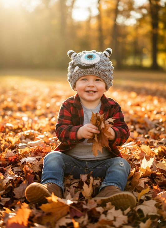 In-Stock 1-3 Year Little Monster in Grey Marble with Aqua Marine Eye