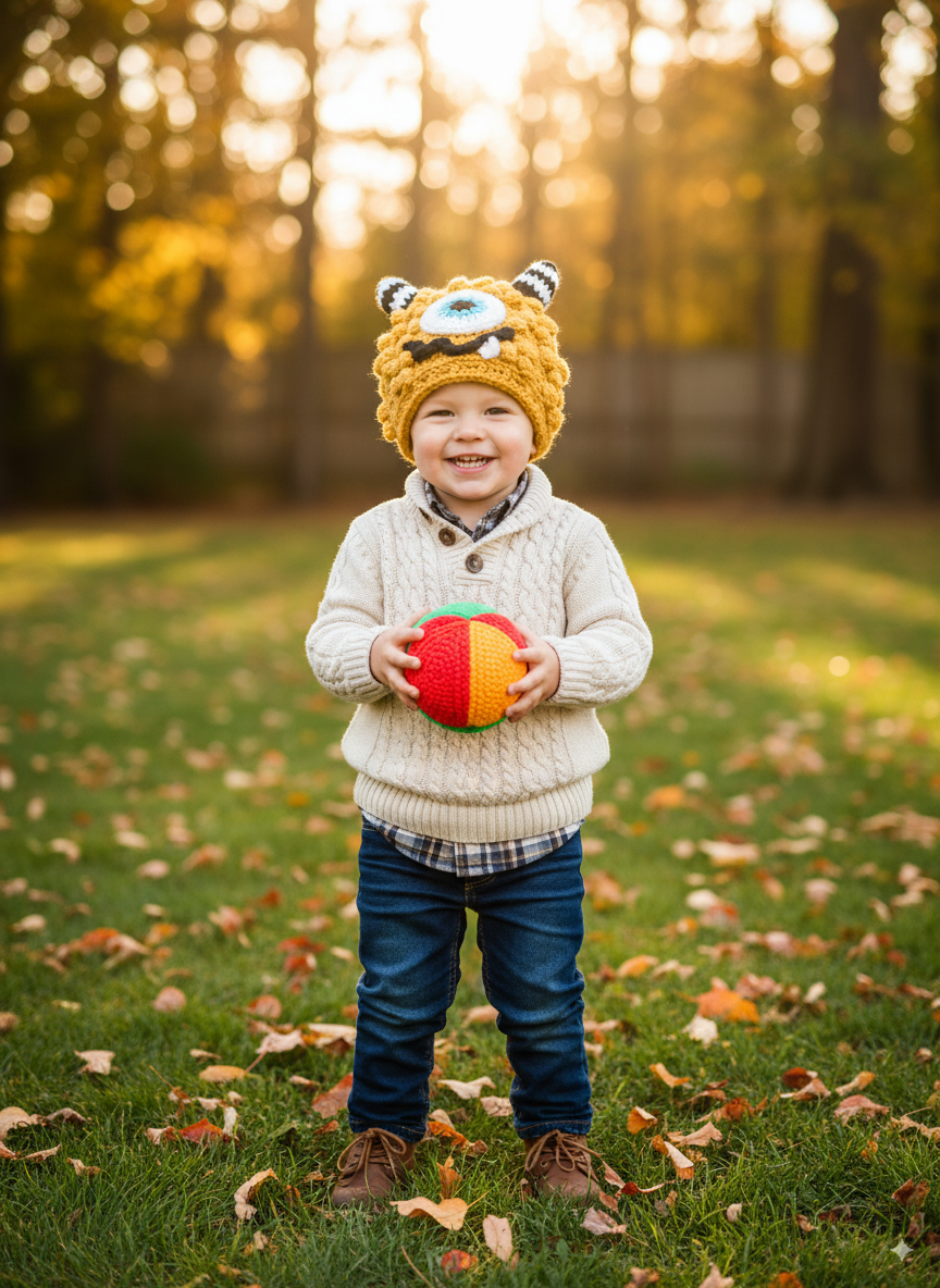 In-Stock 1-3 Year Little Monster in Mustard with Aqua Marine Eye