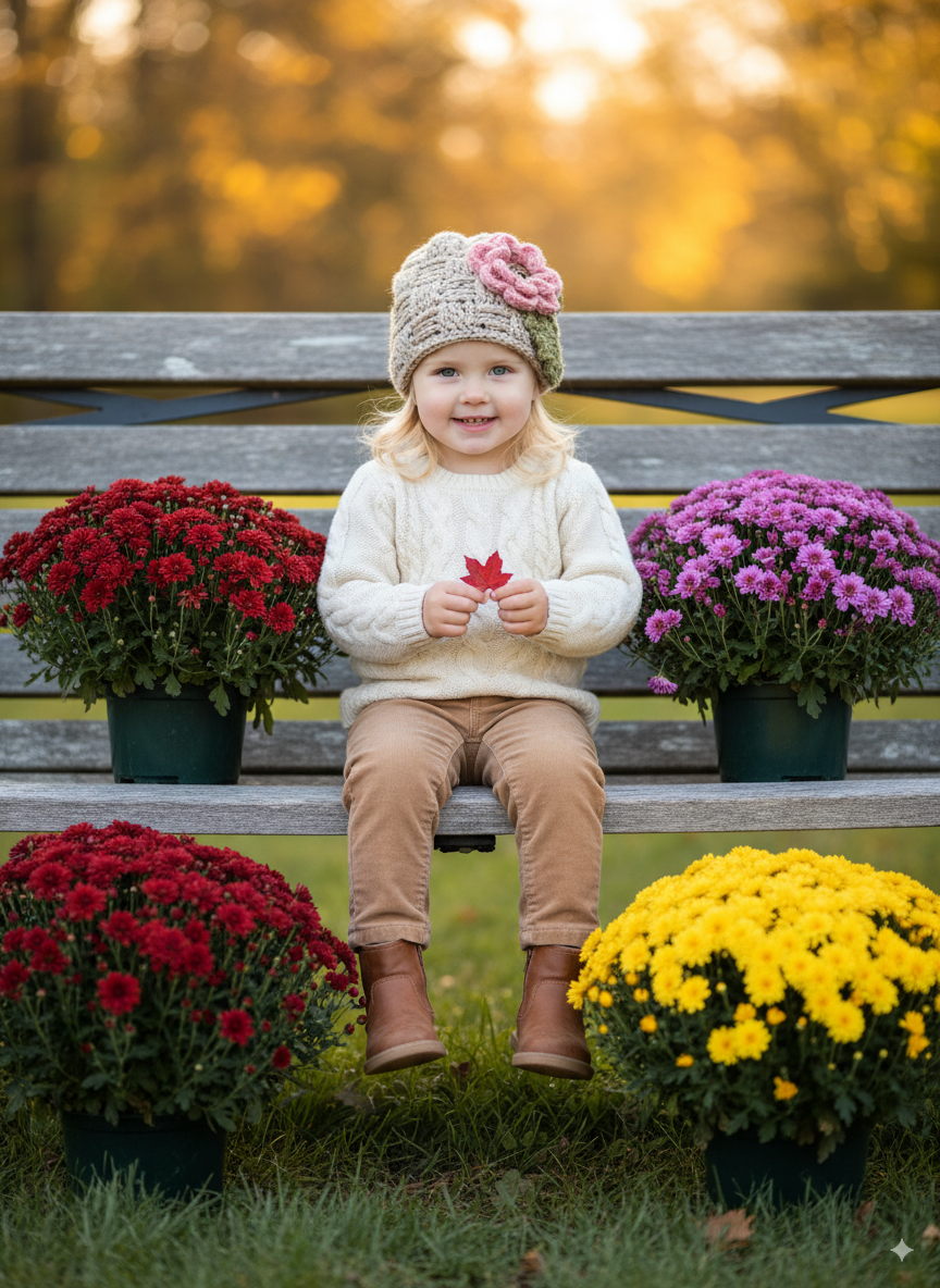 In-Stock 1-3 Year Waffle Beanie in Oatmeal with 3 Interchangeable Flowers