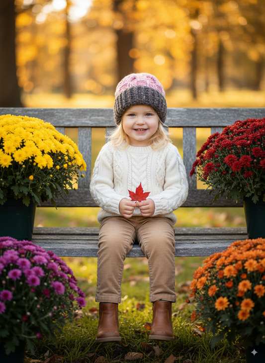 In-Stock 1-3 Year Ribbed Waffle Beanie in Pink with Barley