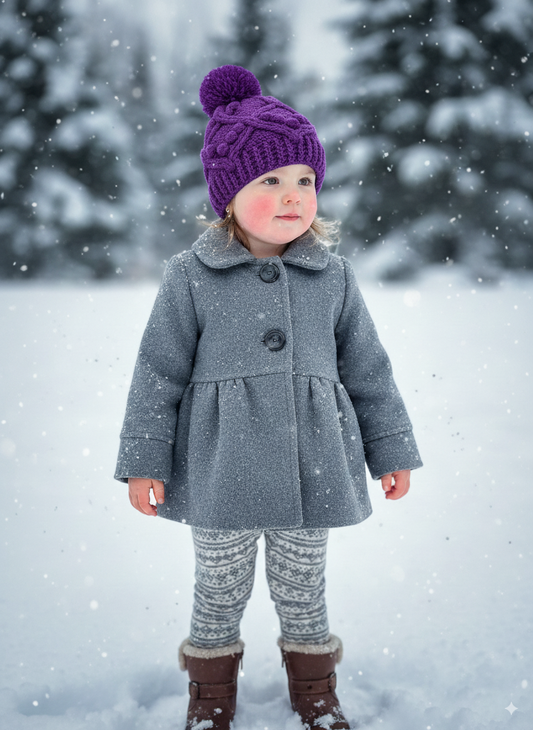 In-Stock 3-5 Year Pretty Little Pom Pom Toque in Eggplant