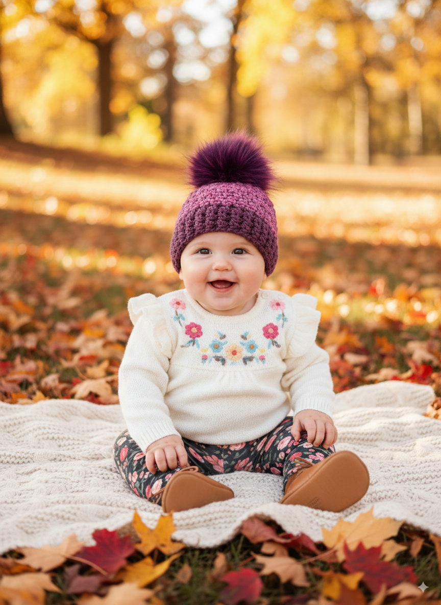 In-Stock 6-12 Month Purple Pom Pom Toque