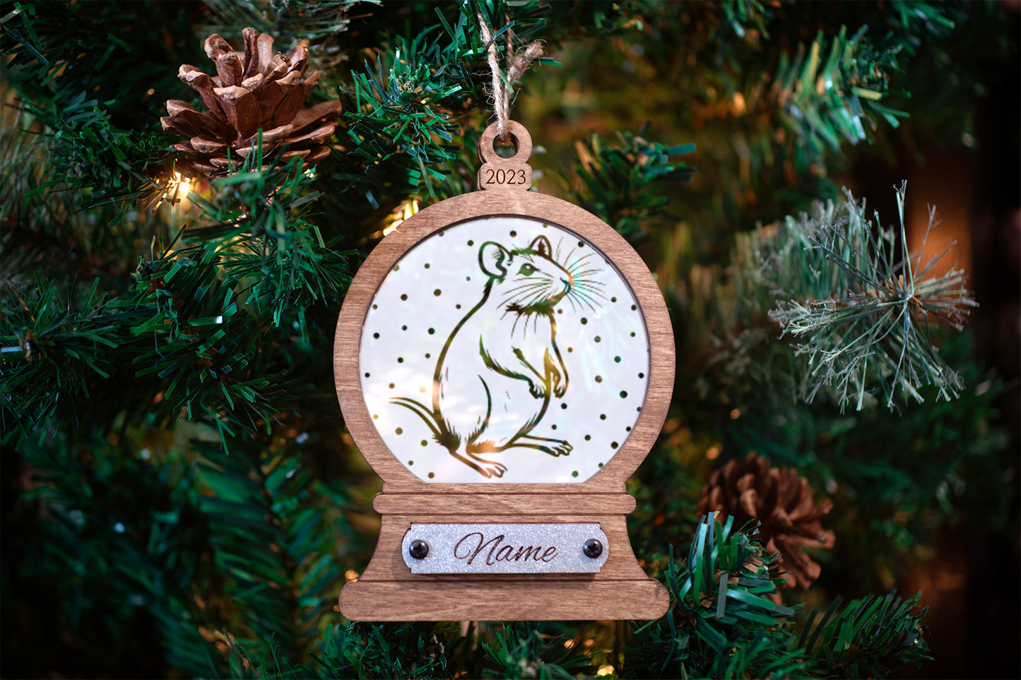 Personalized Acrylic and Wood Exotic Pet Snowglobe Ornaments