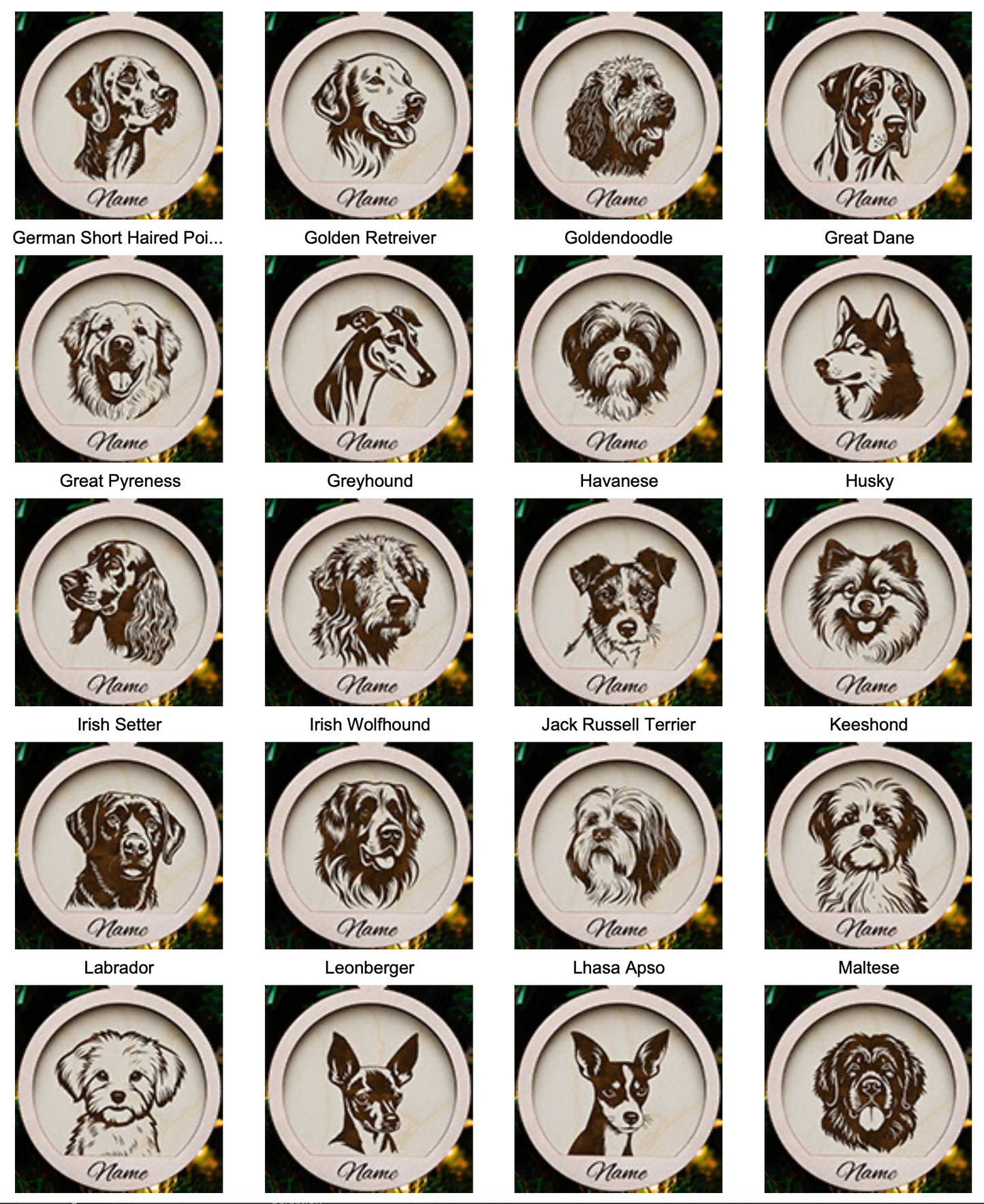 Personalized Engraved Dog Portrait Ornaments