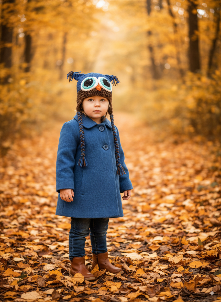 In-Stock 1-3 Year Owl in Colonial Blue with Chocolate and Aqua Marine Eyes