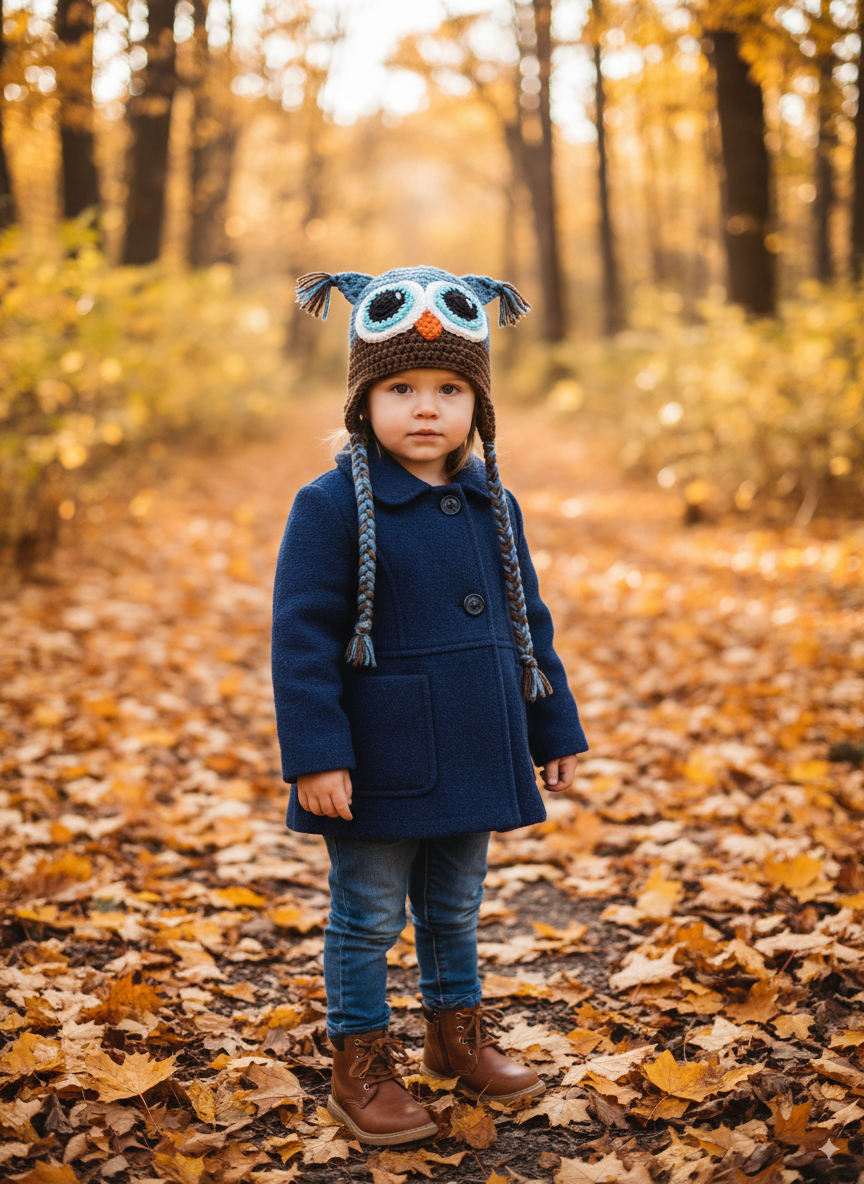 In-Stock 1-3 Year Owl in Dusty Blue with Chocolate with Aqua Marine Eye
