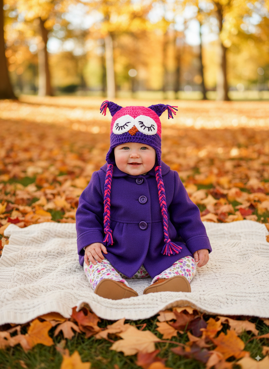 In-Stock 0-6 Month Sleepy Owl in Rose Shocking and Electric Purple