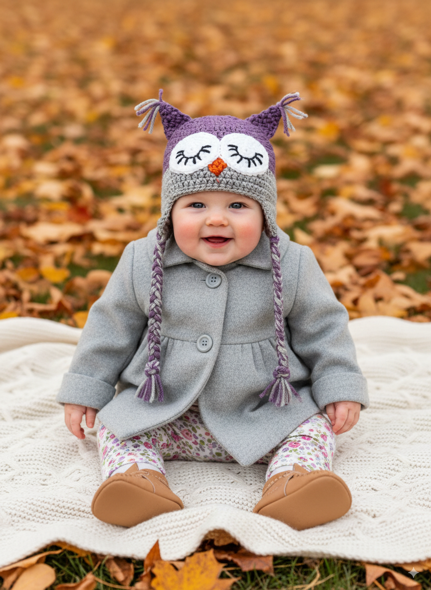 In-Stock 0-6 Month Sleepy Owl in Dusty Purple with Grey Marble
