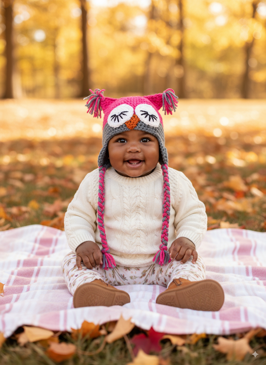 In-Stock 6-12 Month Sleepy Owl in Rose Shocking and Silver Grey