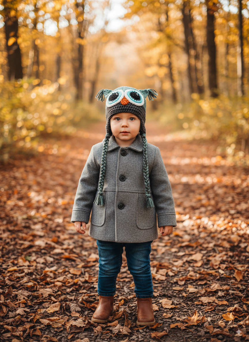 In-Stock 1-3 Year Owl in Sage with Charcoal and Aqua Marine Eyes