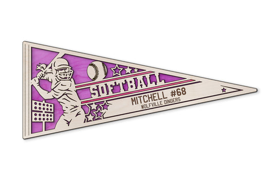 Sports Pennant - Softball - Personalized with Team, Colours, Name and Number