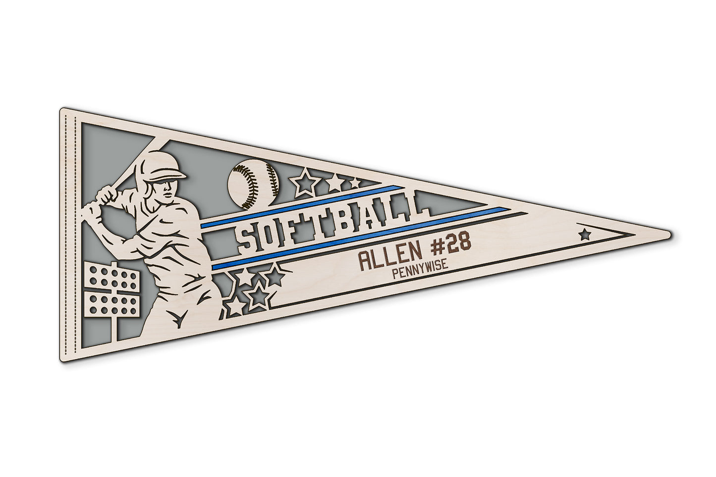 Sports Pennant - Softball - Personalized with Team, Colours, Name and Number