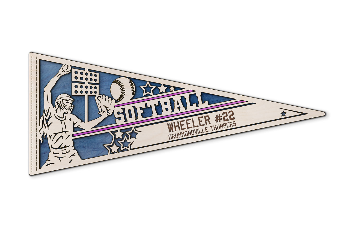 Sports Pennant - Softball - Personalized with Team, Colours, Name and Number