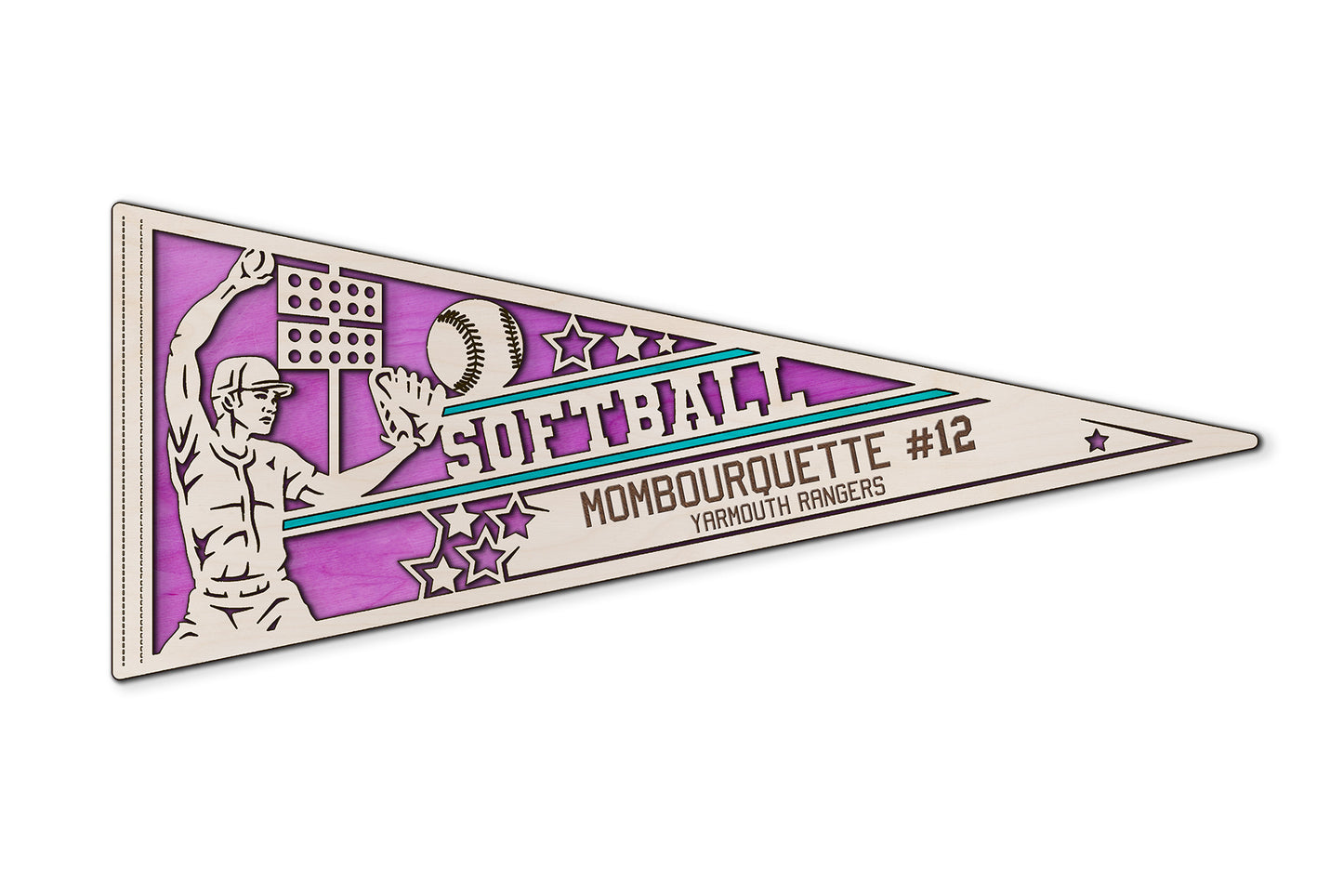 Sports Pennant - Softball - Personalized with Team, Colours, Name and Number