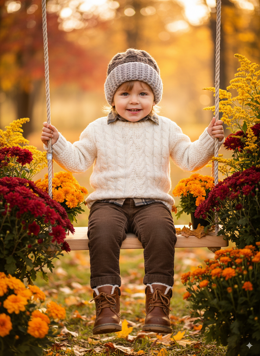 In-Stock 1-3 Year Ribbed Waffle Beanie in Taupe with Linen
