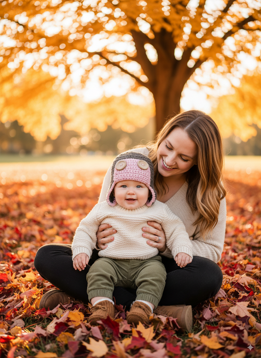 In-Stock 0-6 Month Aviator Hat in Barley with Pink