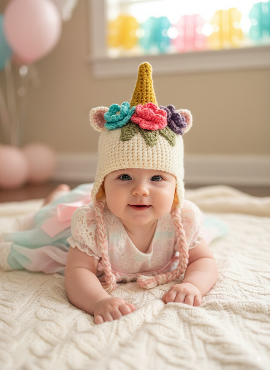 In-Stock 6-12 Month Unicorn Hat in Fisherman