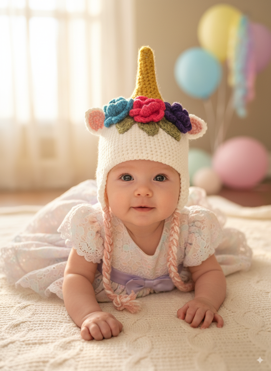 In-Stock 6-12 Month Unicorn Hat in White