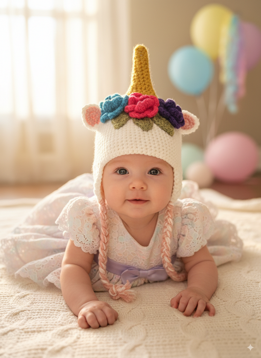 In-Stock 6-12 Month Unicorn Hat in White