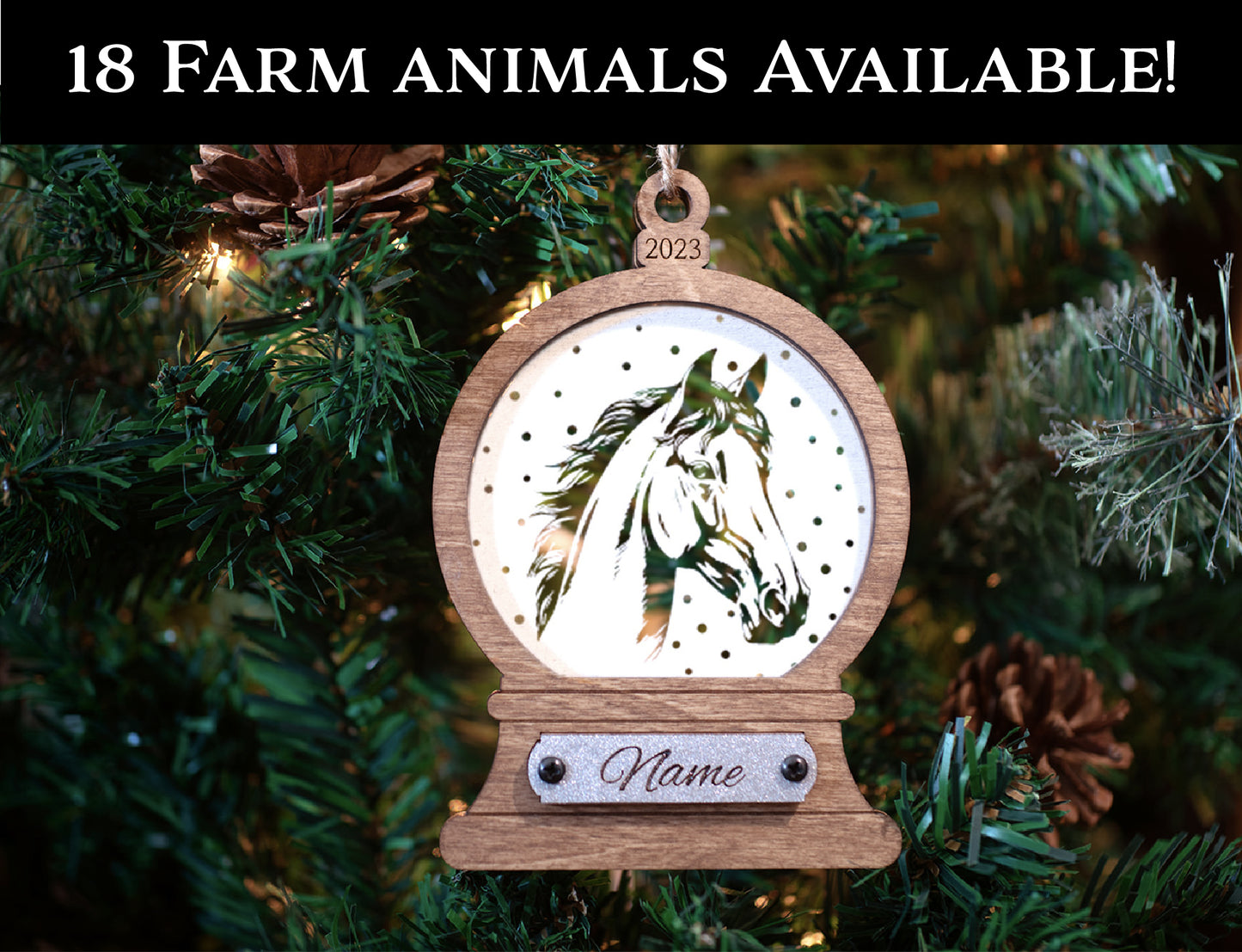 Personalized Engraved Farm Animal Snowglobe Ornaments