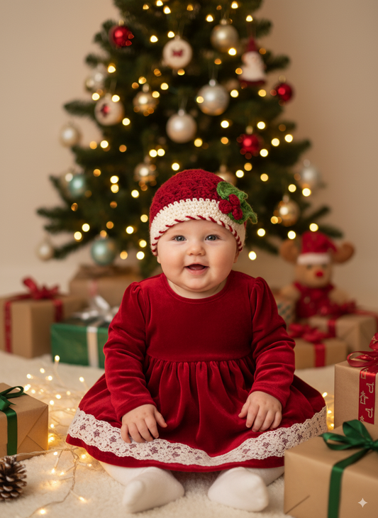 In-Stock 0-6 Month Christmas Holly Flapper Hat