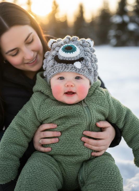 In-Stock 0-6 Month Little Monster in Grey Marble with Peacock Eye