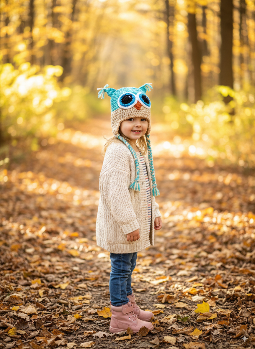 In-Stock 3-10 Year Owl in Aqua Marine with Beige and Aqua Eyes