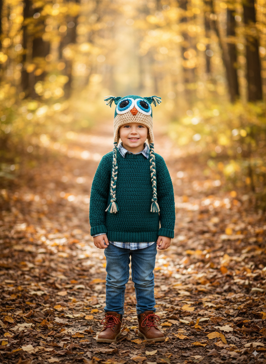 In-Stock 3-10 Year Owl in Peacock with Beige and Aqua Eyes