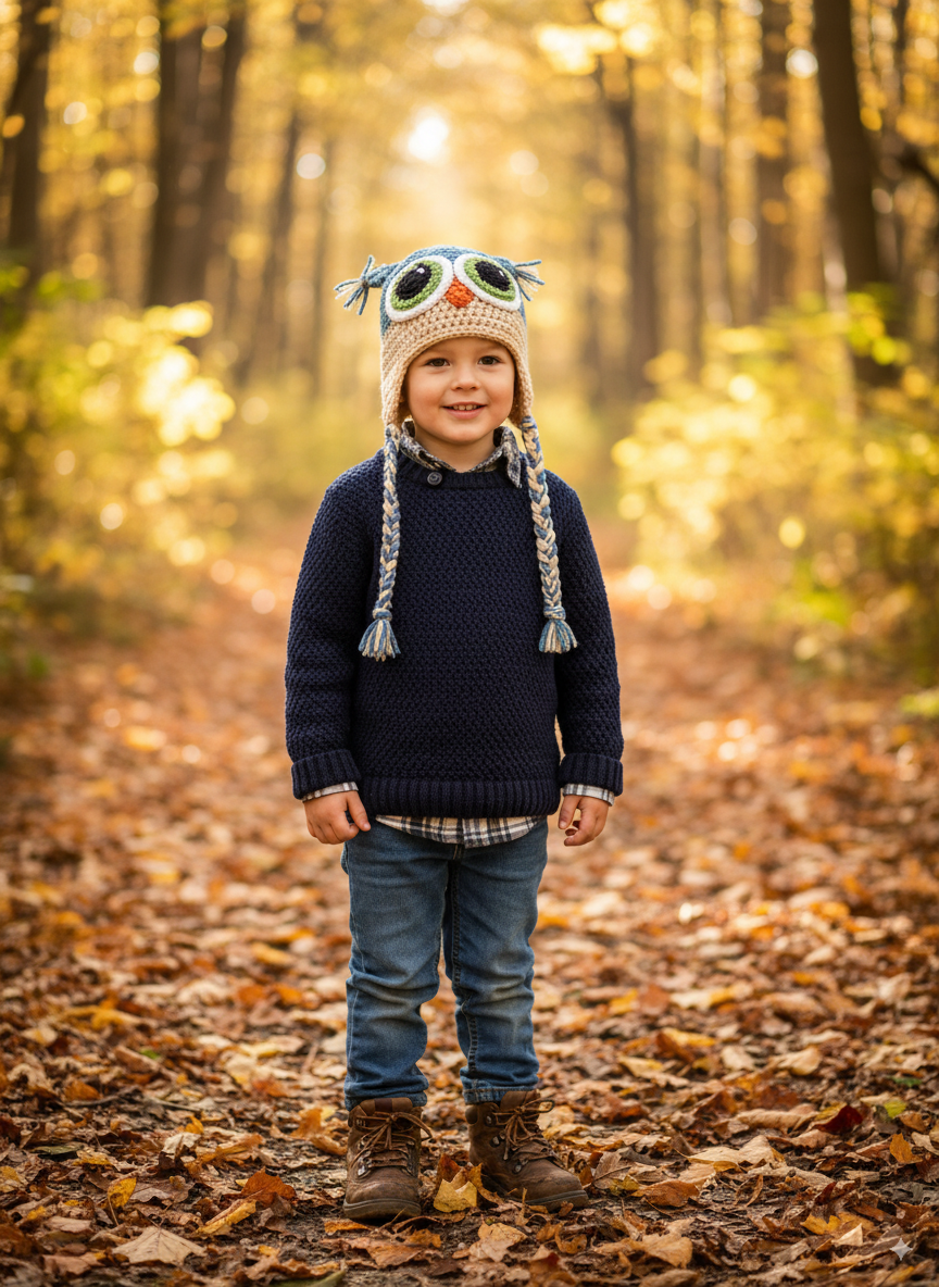 In-Stock 3-10 Year Owl in Dusty Blue with Beige and Fern Eyes