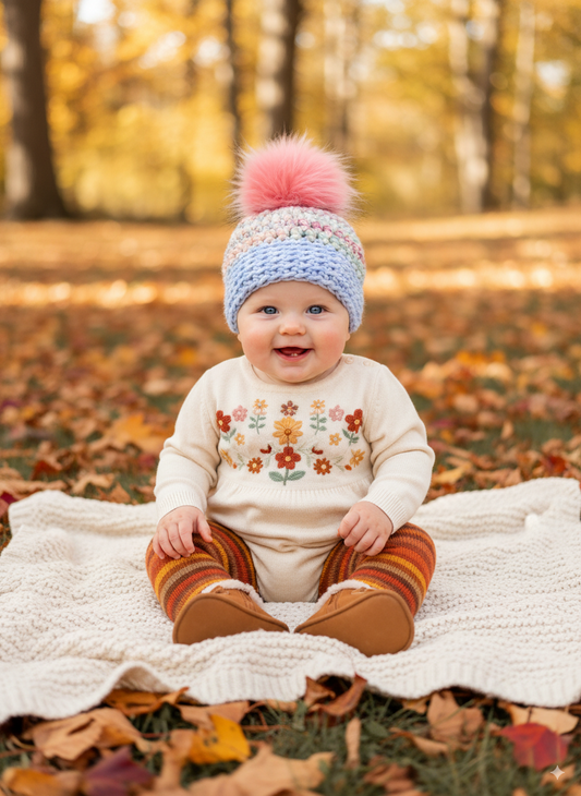 In-Stock 6-12 Month Pastel Pom Pom Toque