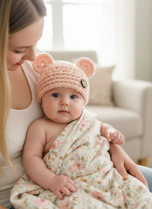 In-Stock 0-6 Month Chunky Little Bear in Peach Cobbler